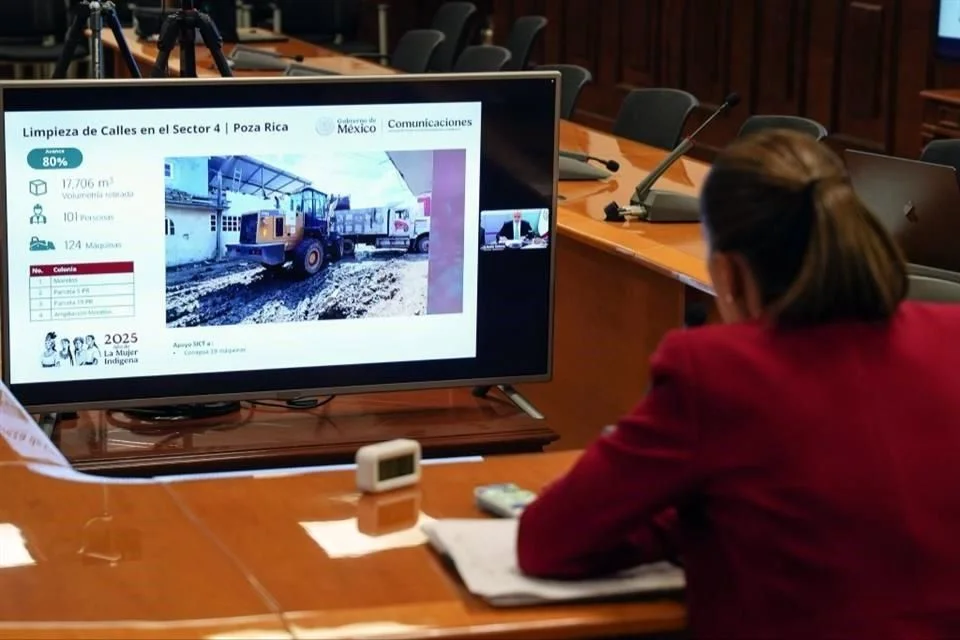 En una de las presentaciones se aprecia que un sector de Poza Rica tiene un avance de limpieza de 80 por ciento.