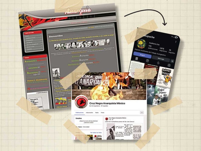 Capturas de pantalla de perfiles de redes sociales de grupos del Bloque Negro.