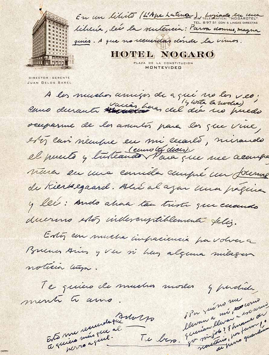 Carta enviada por Adolfo Bioy Elena Garro.