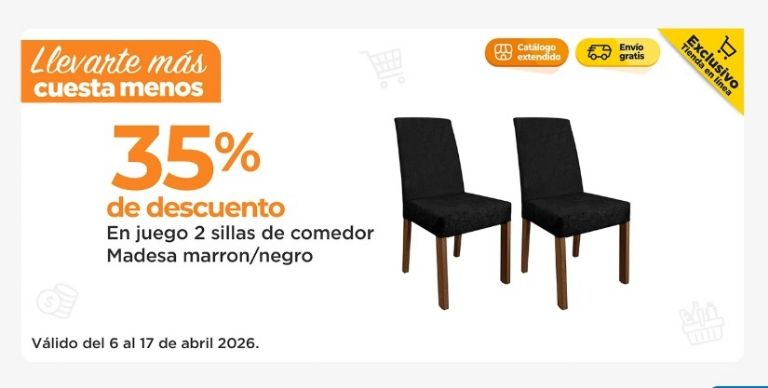 Juego de 2 Sillas de Comedor Madesa en oferta en Chedraui