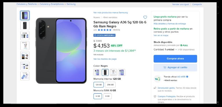 Detalle de la pantalla o interfaz del Samsung Galaxy A36