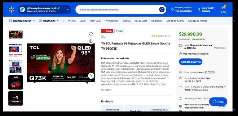 Diseño elegante del televisor TCL de 98 pulgadas