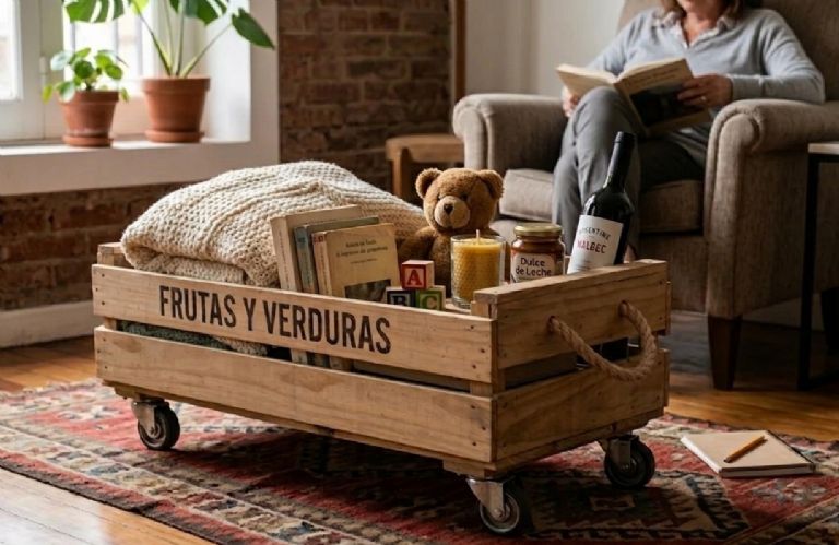 Carrito organizador hecho con caja de madera