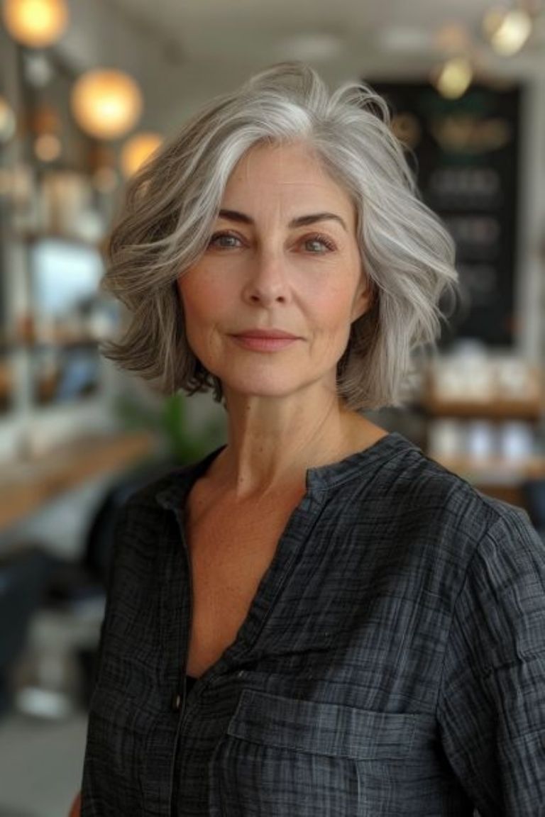 Mujer madura con cabello castaño elegante