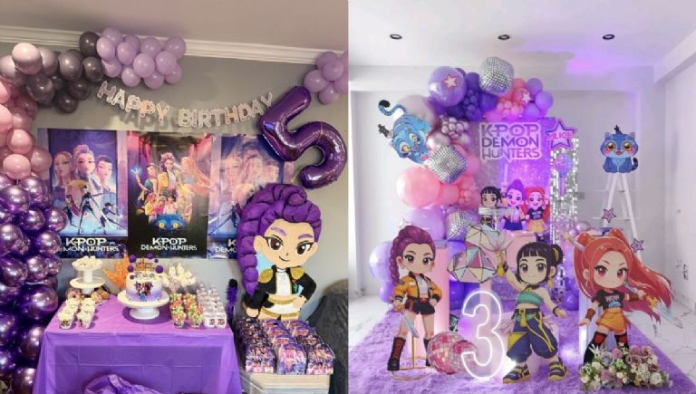 Decoración de fiesta con globos y guirnaldas estilo K-Pop