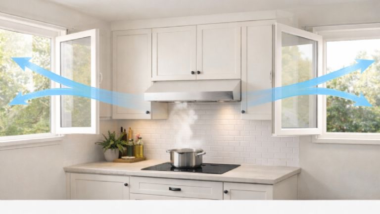 Cocina con ventilación natural y plantas purificadoras