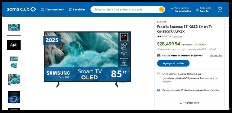 Diseño elegante de un televisor Samsung QLED