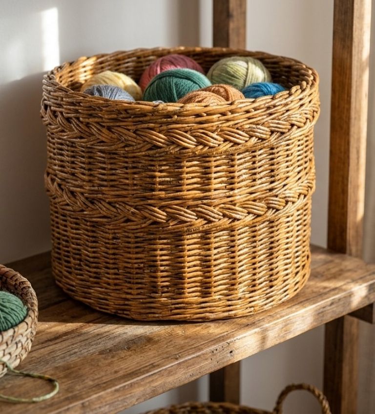 Detalle de cestería de periódico