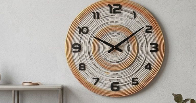 Mecanismo de reloj con círculos de periódico