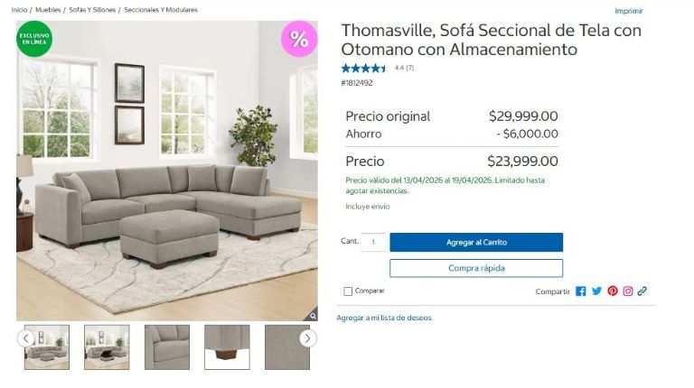 Sofá Seccional Thomasville en oferta en Costco
