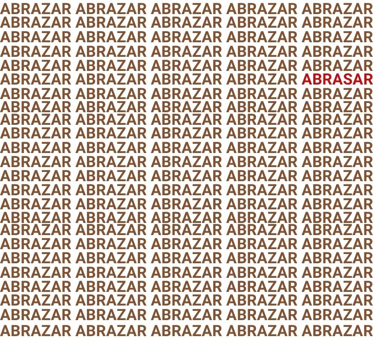 Solución a un juego de búsqueda de palabras resaltando la palabra 'ABRASAR'.
