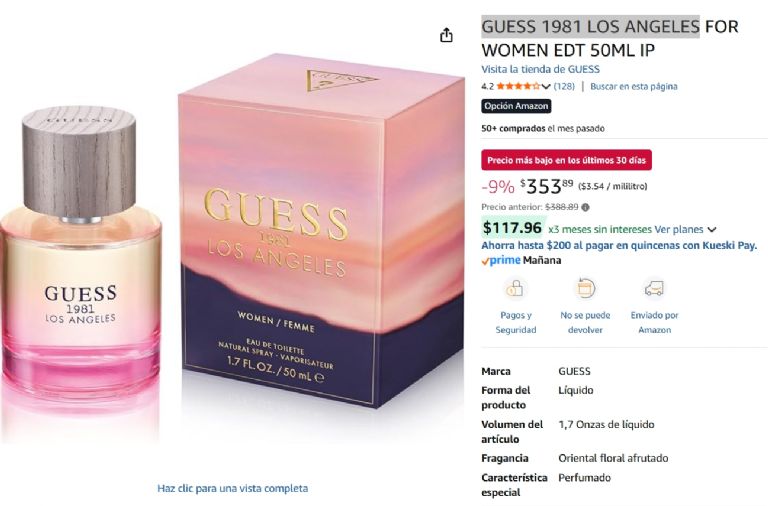 Botella de perfume Guess 1981 Los Angeles Women