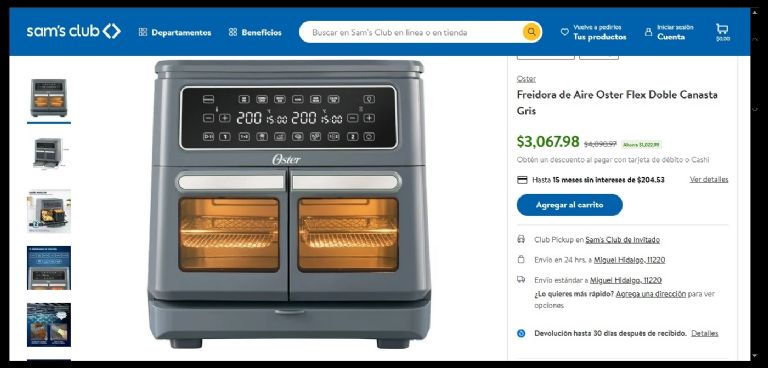 Freidora de aire Oster Flex en color gris con accesorios