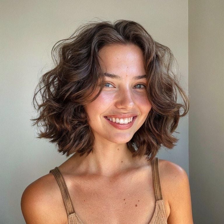 Corte de pelo rizado escalonado para mujer