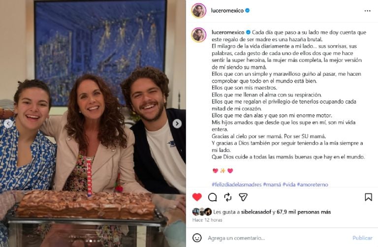 Lucero con sus hijos José Manuel y Lucerito Mijares en el Día de las Madres.