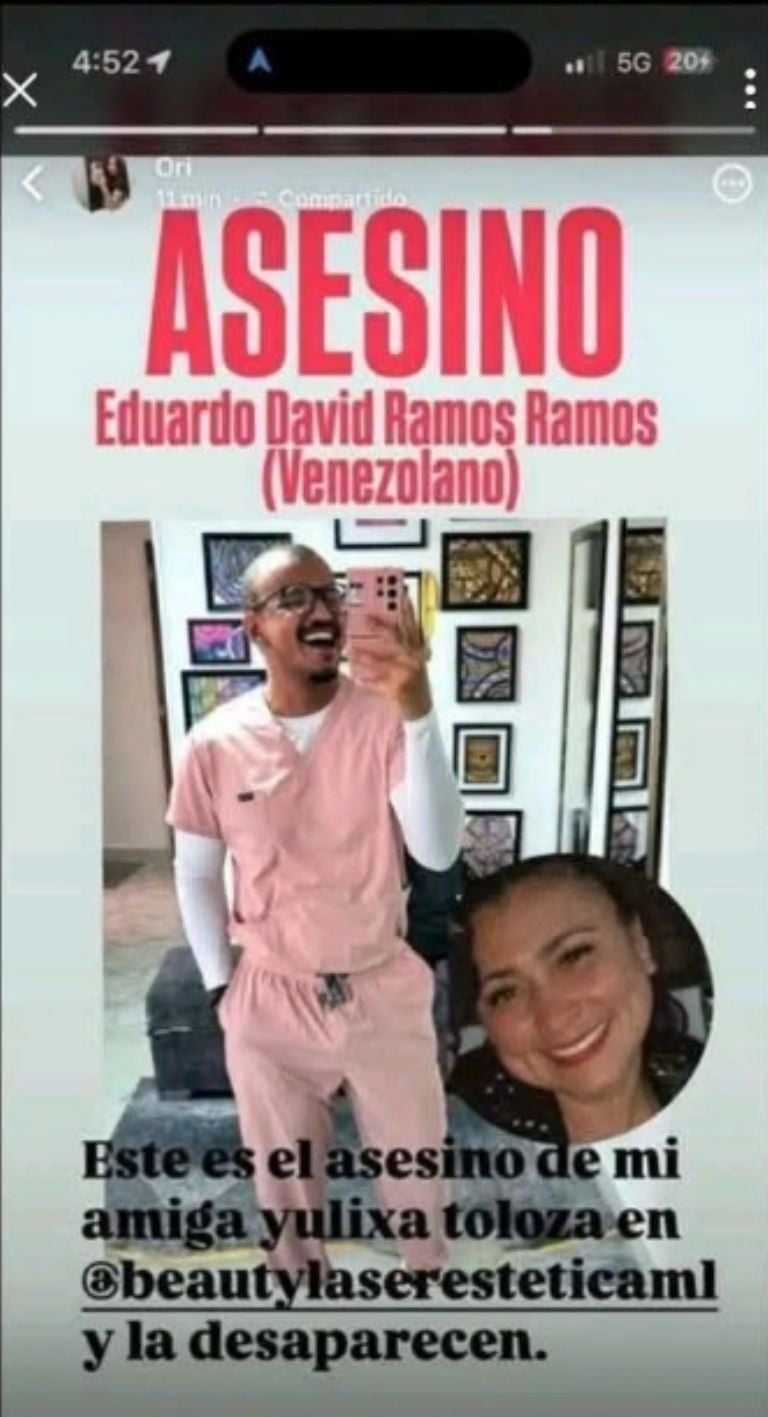 Médico señalado como responsable de la desaparición de Yulixa Toloza tras cirugía estética