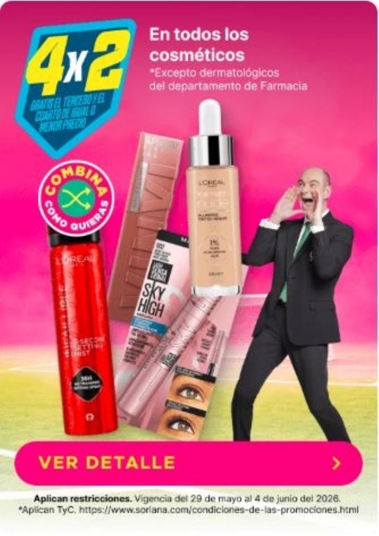 Promoción 4x2 cosméticos Soriana Julio Regalado