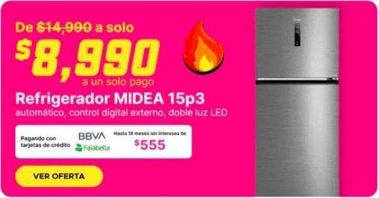 Refrigerador MIDEA 15 pies cúbicos con descuento Soriana Julio Regalado
