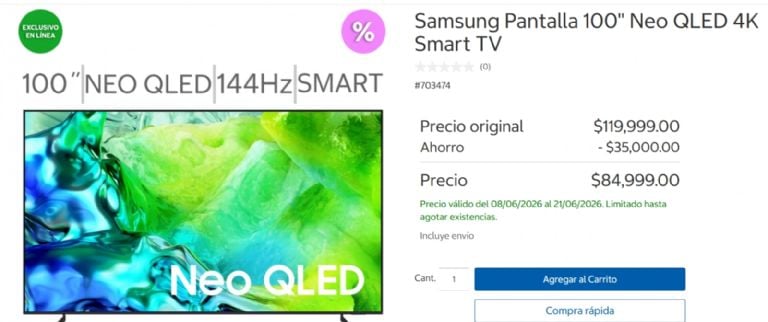 Imagen promocional de la pantalla Samsung Neo QLED 100 pulgadas en oferta