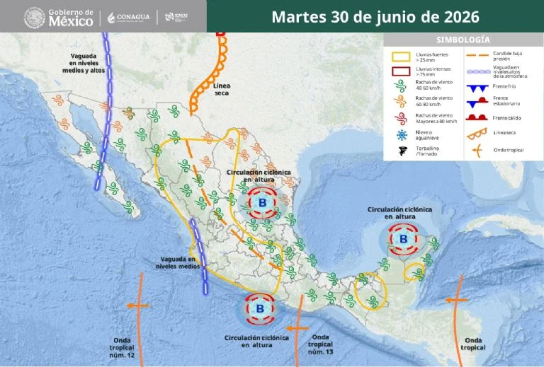 Pronóstico de lluvias 30 de junio