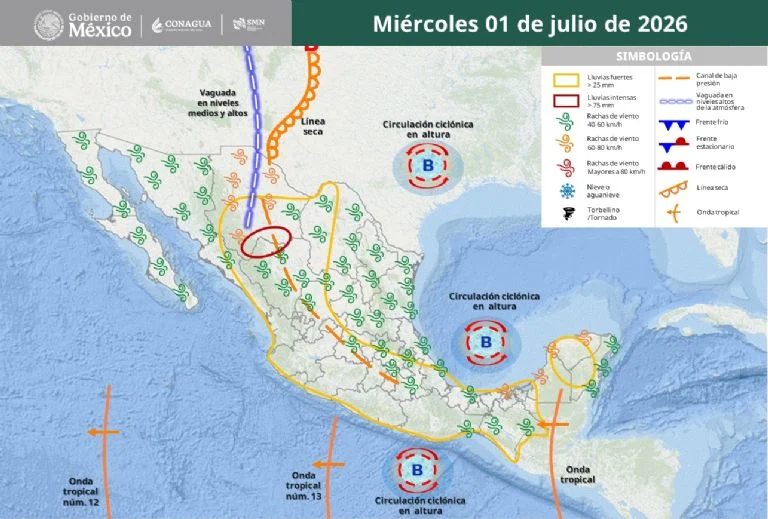 Pronóstico de lluvias 1 de julio