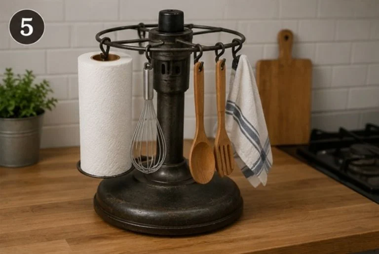 Base de ventilador reconvertida en mueble u organizador