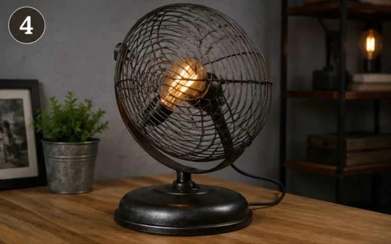 Lámpara de diseño estilo industrial hecha con piezas de ventilador