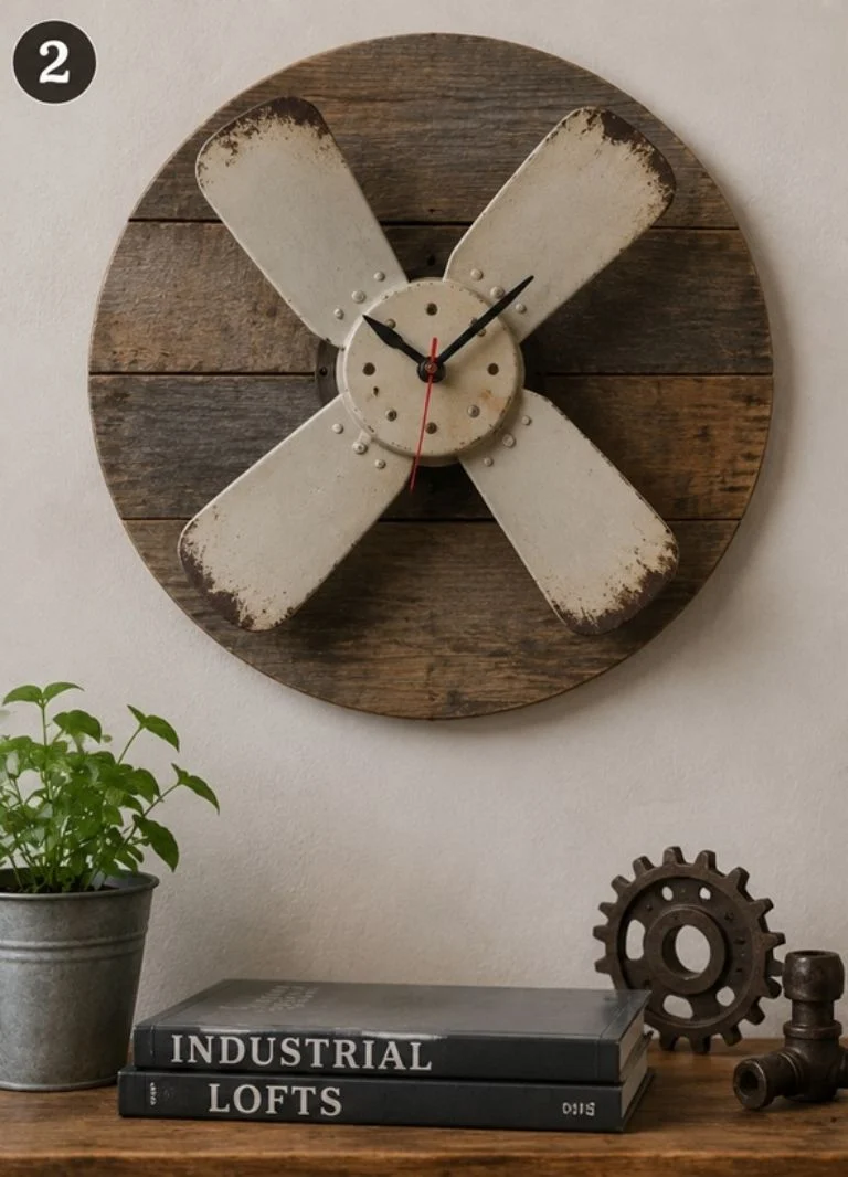 Reloj artesanal hecho con aspas de ventilador